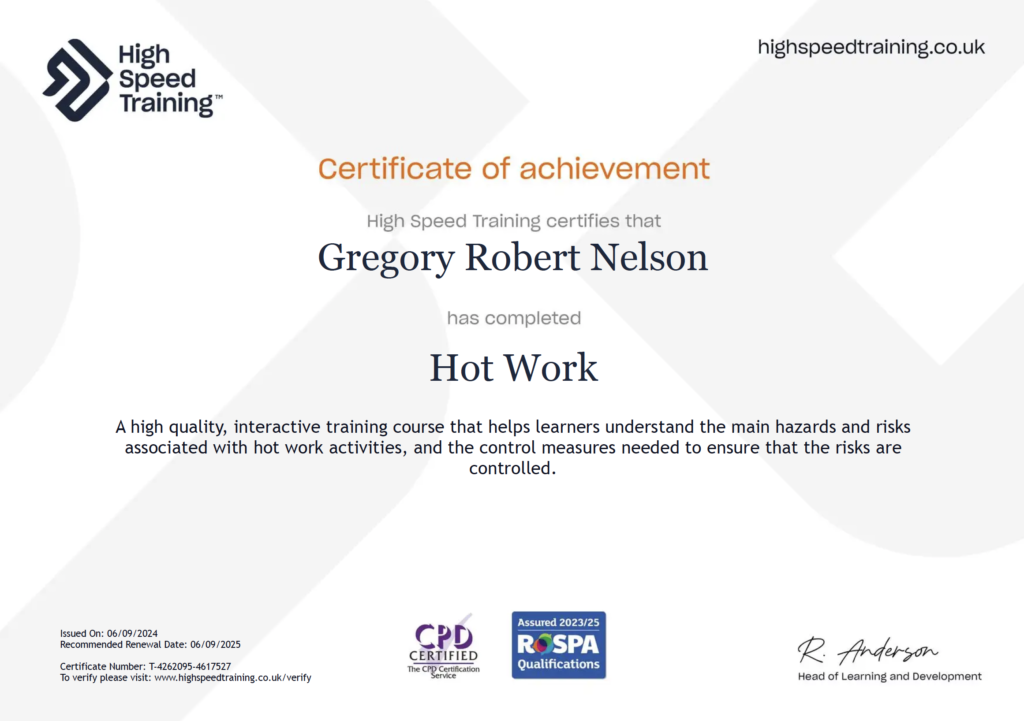 Hot works certificate