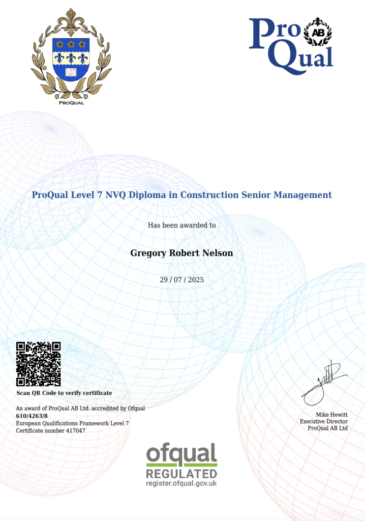 Level 7 NVQ Senior construction management