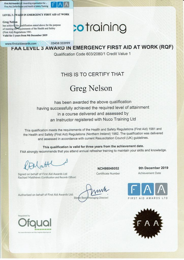 First aid certificate
