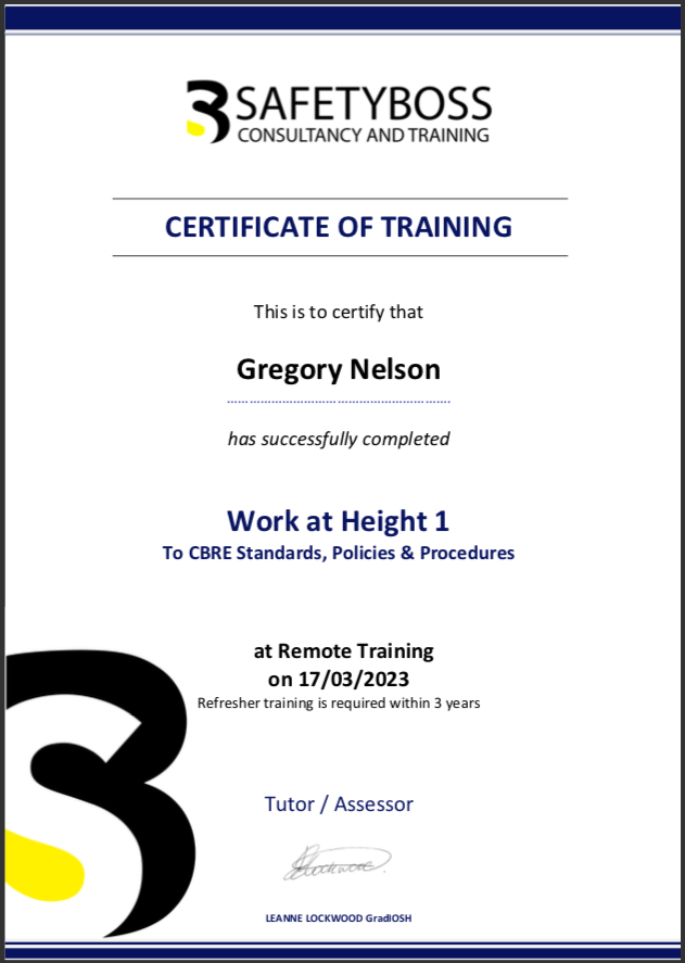 Work at height 1 training CBRE