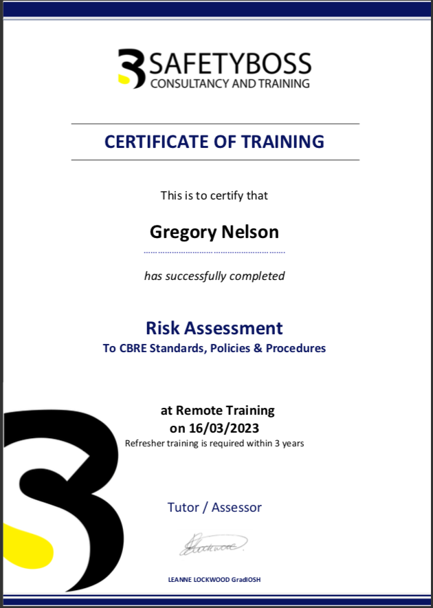 Risk Assessment training CBRE